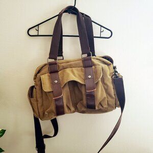 Canvas Light Olive Brown Overnight Bag - Lots of Pockets!